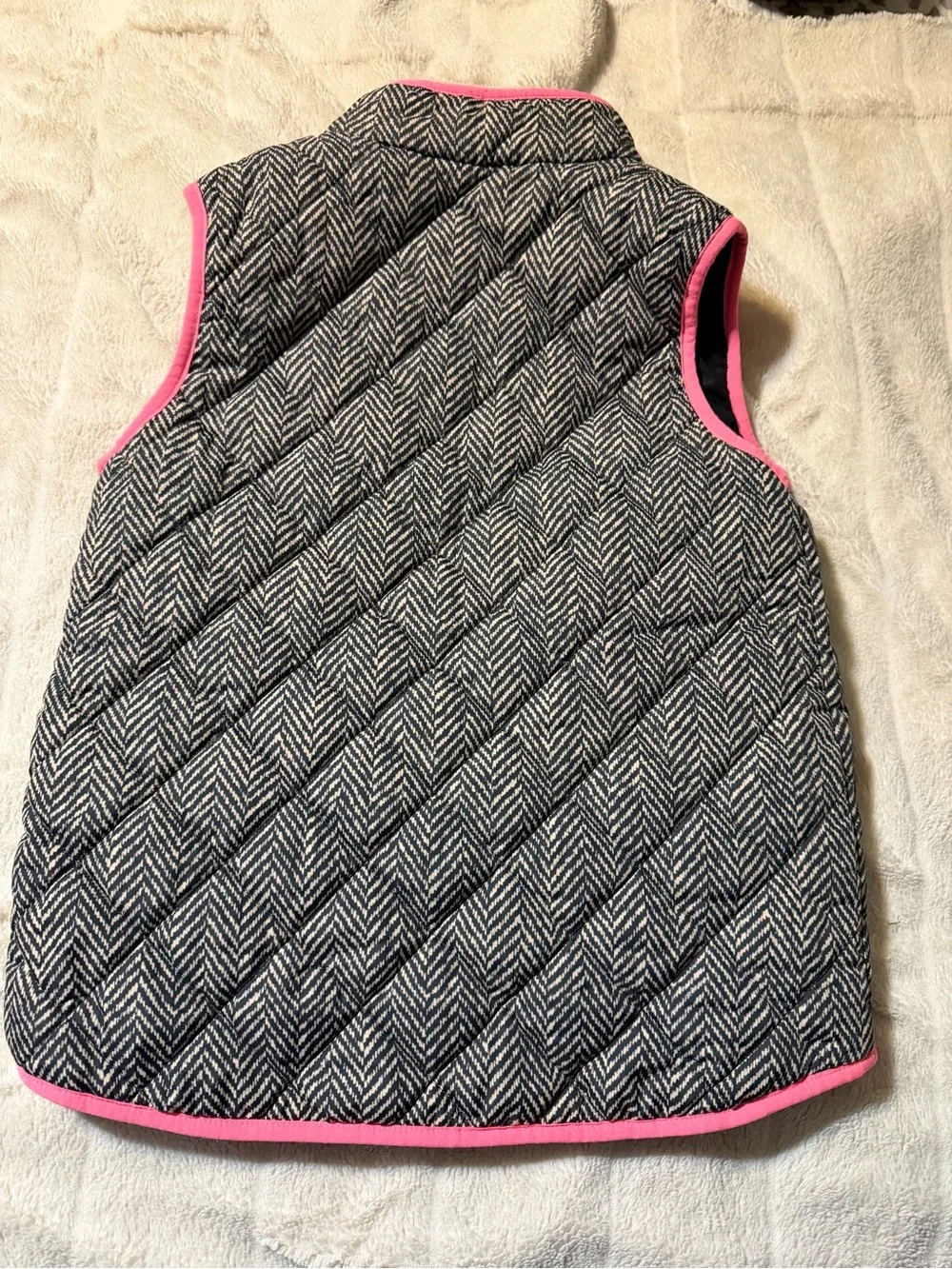 Crewcuts Black & White Herringbone Quilted Vest with Pink Trim